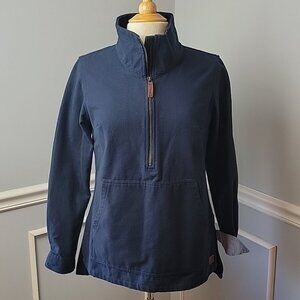 L.L. BEAN Navy Blue Flannel Mock Neck Hi Low Hem Pull Over Half‎ Zip Shacket Top